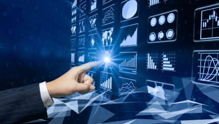 Man touching future intelligence dashboard